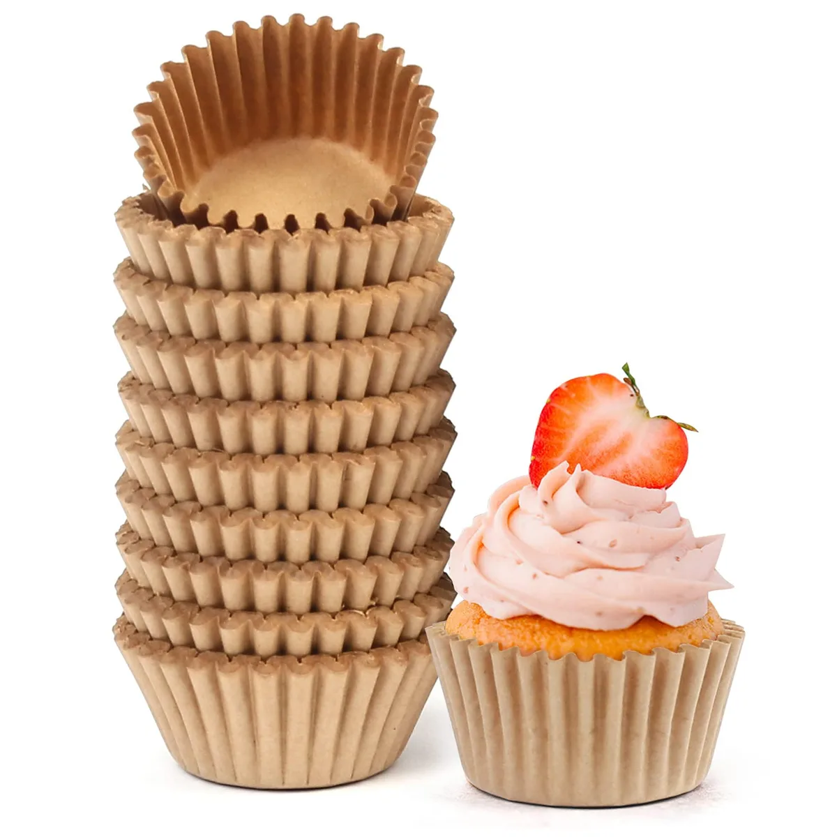 Stack of 500 natural mini paper baking cups, 1.25 inch diameter