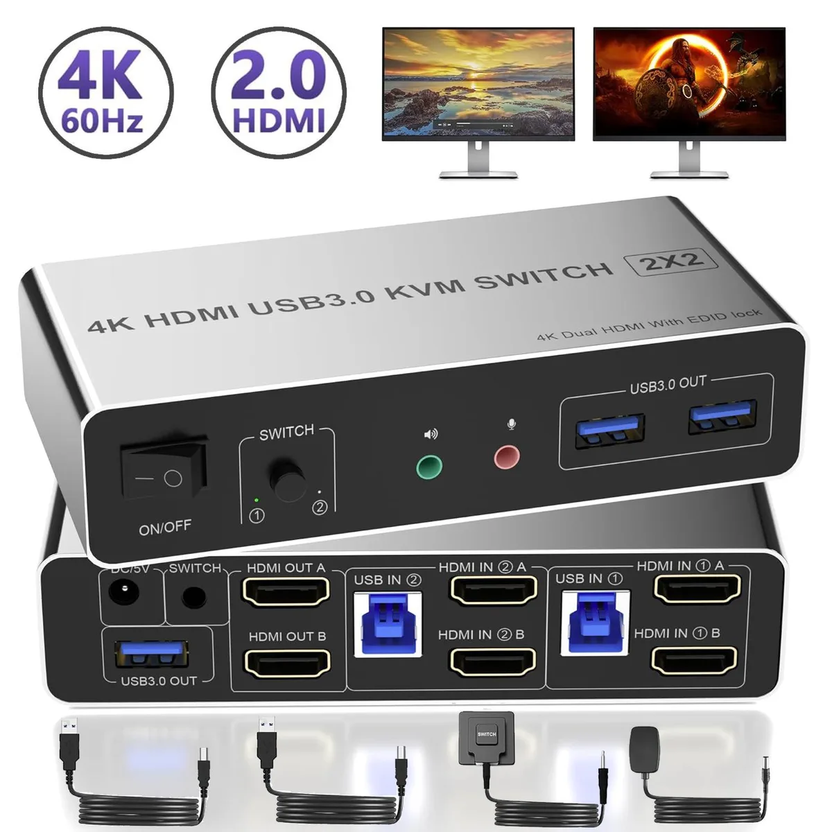 WRIARICH WRIARICH HDMI Dual Monitor KVM Switch 2 Computers 2 Monitors 4K@60Hz — product photo