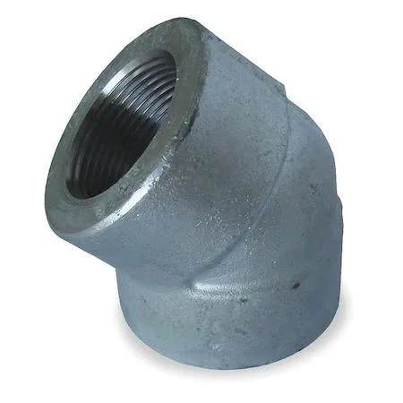 Galvanized steel 45-degree elbow fitting with female threaded ends