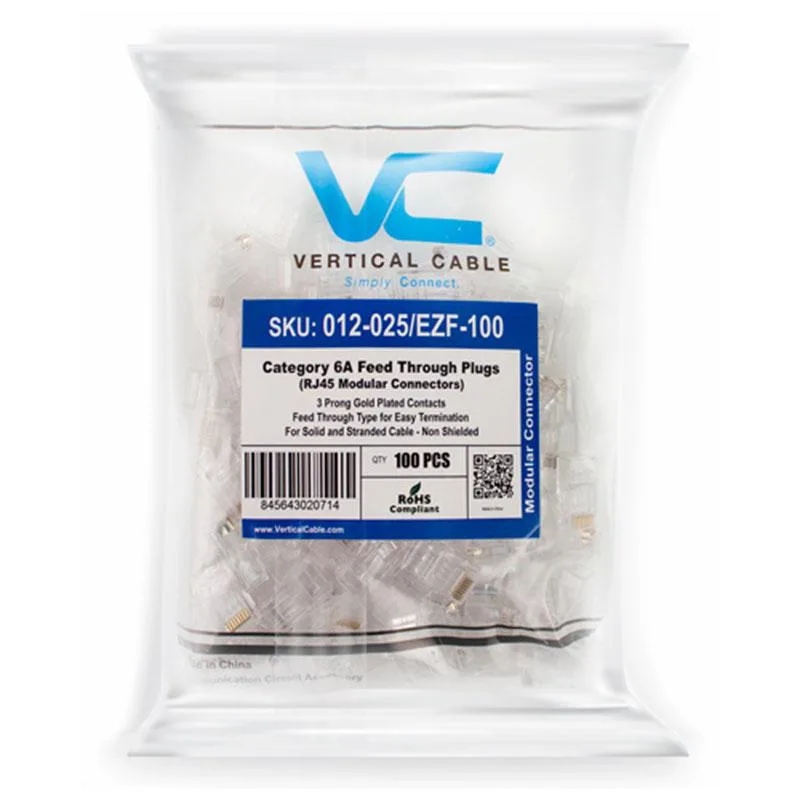 Vertical Cable Vertical Cable 012-025/EZF-100 network ethernet cable RJ45 feed-through connectors 100 pack — product photo