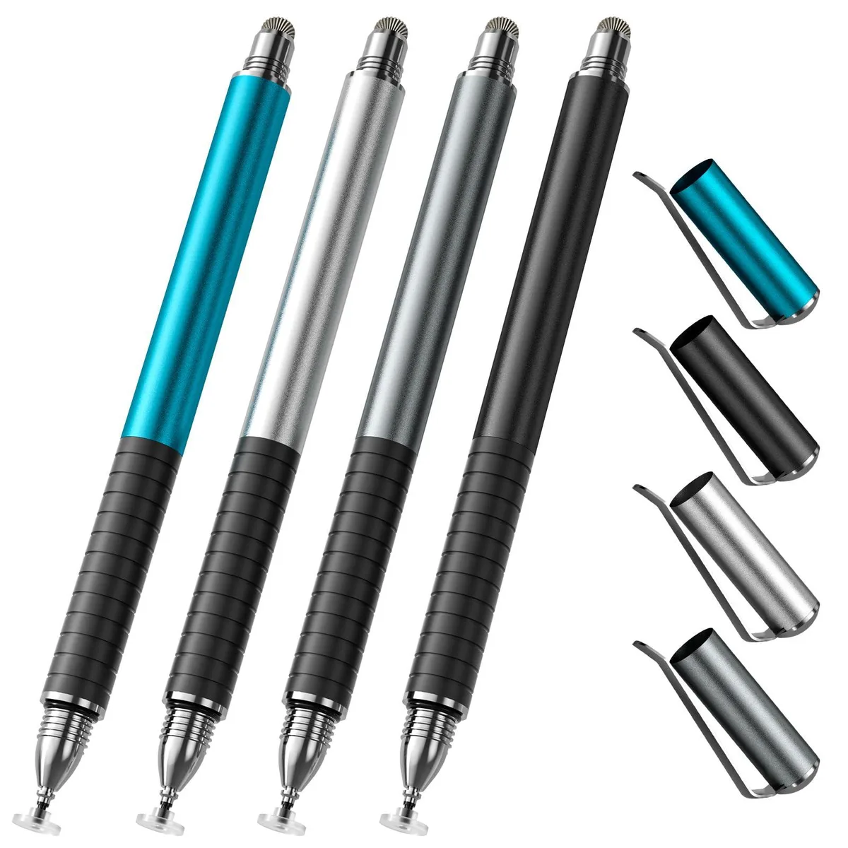  GUUGEI 4-Pack 2-in-1 Capacitive Stylus Pens Disc Fiber Tip Black Silver Blue InkGreen — product photo