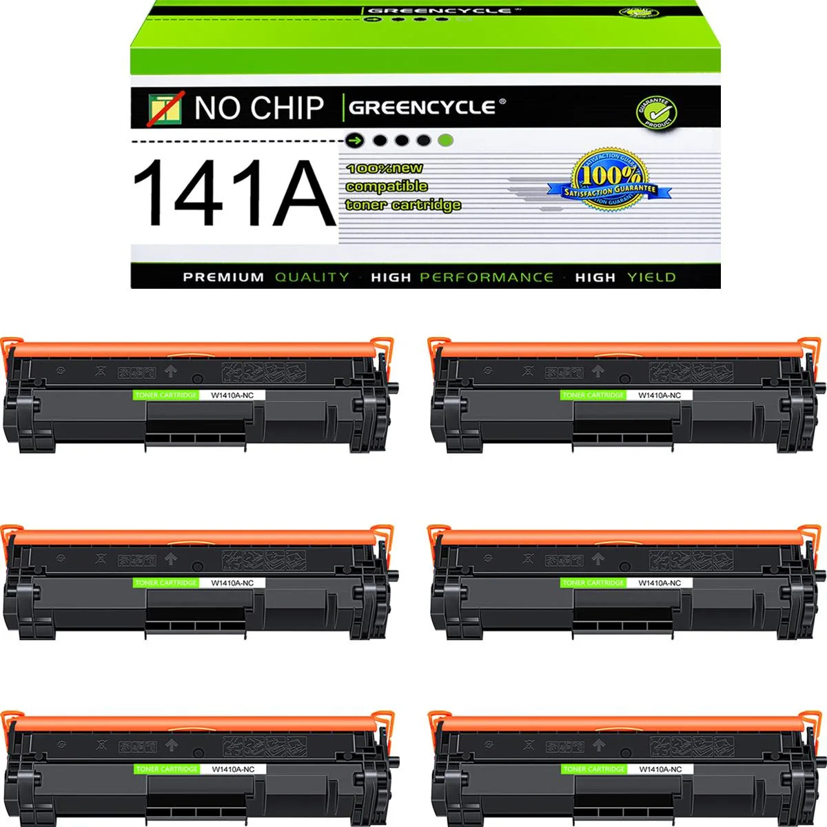 GREENCYCLE GREENCYCLE W1410A-NC 141A Black Toner Cartridge 6 Pack No Chip 1000 Pages — product photo