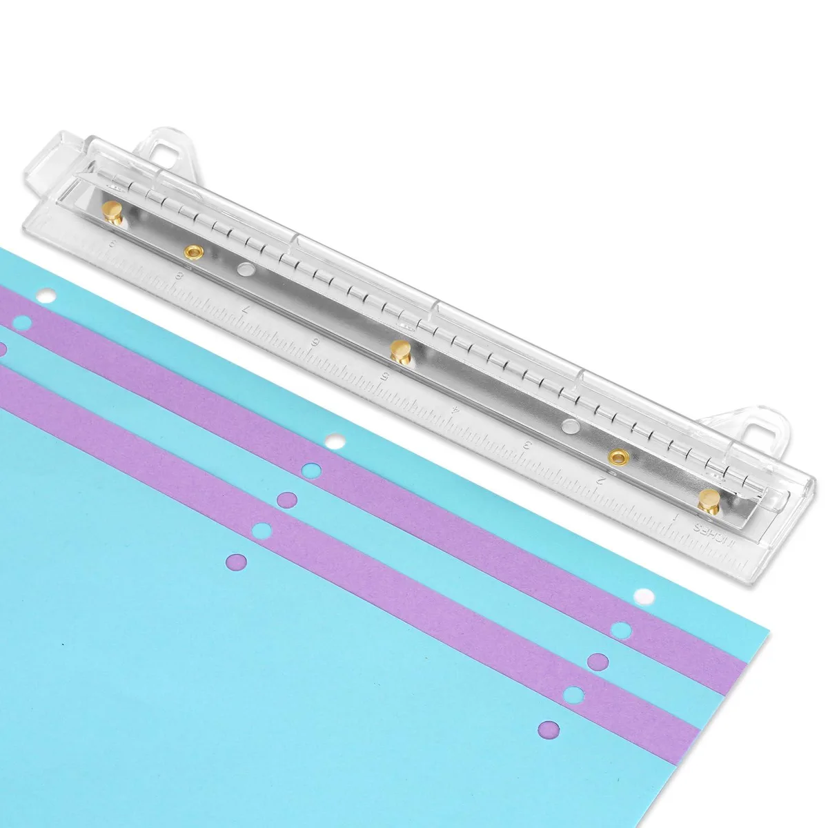 Portable 3 Hole Puncher with 10 Inch Ruler White — product photo