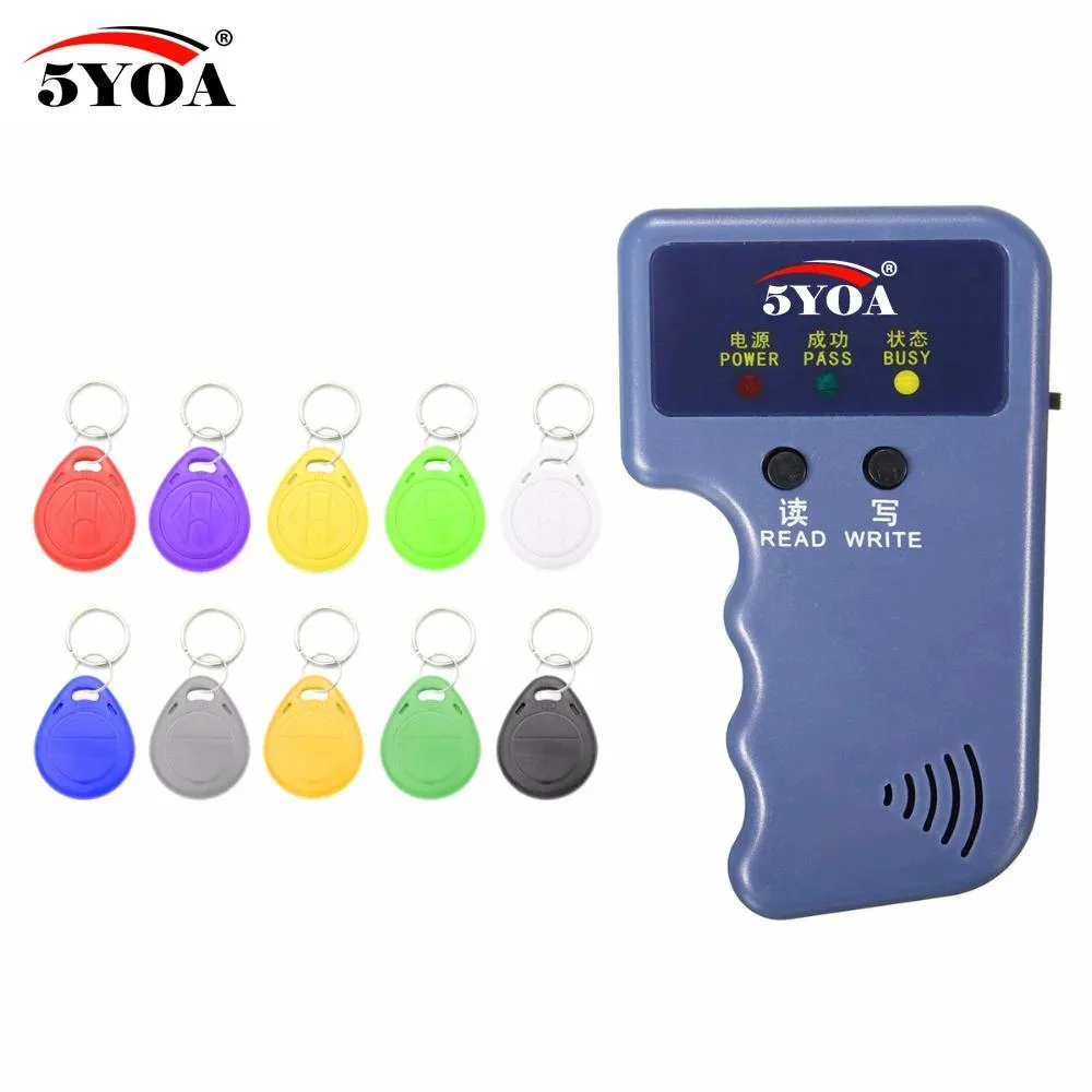 Handheld RFID duplicator with ten coloured keyfobs