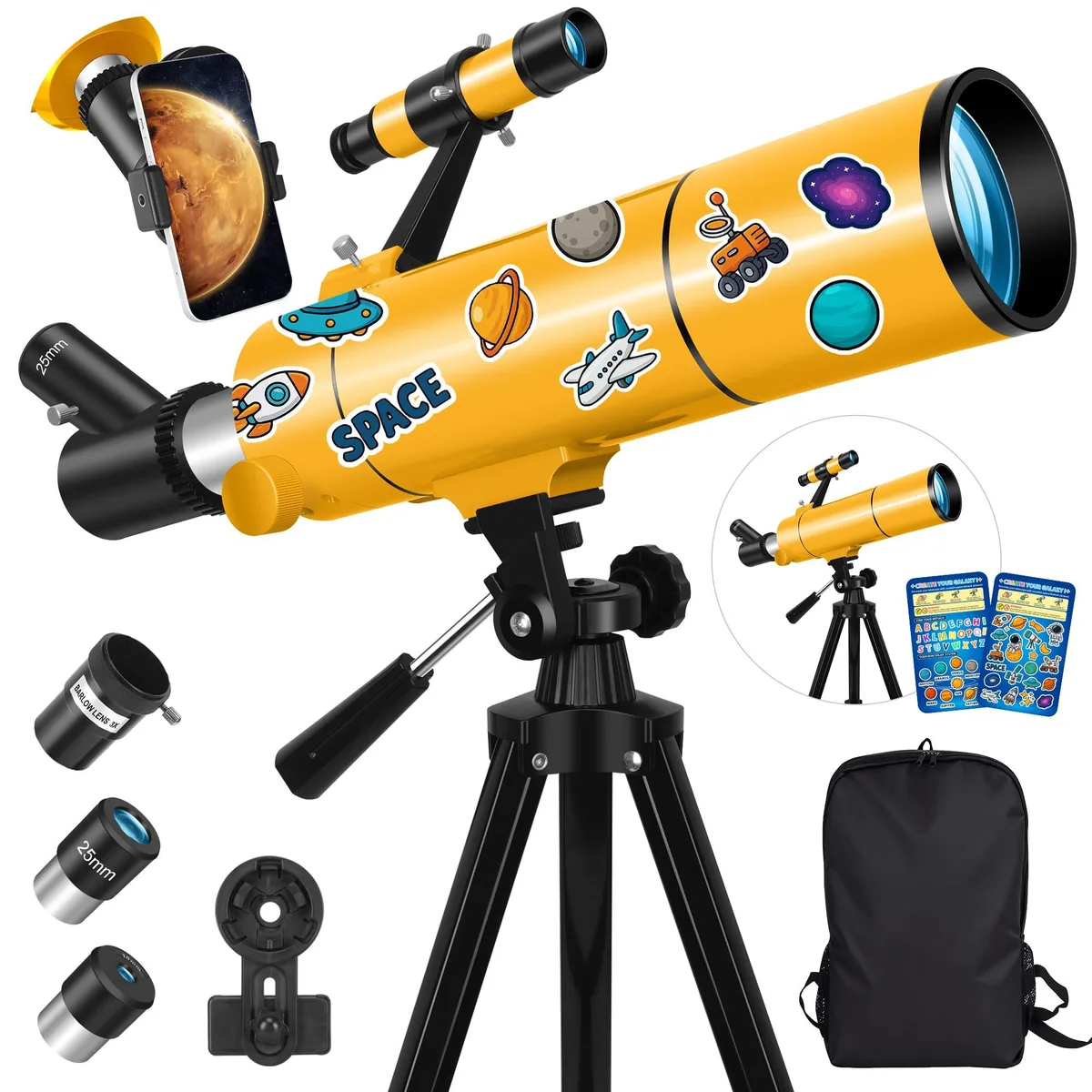  MEEZAA 80mm 500mm Refractor Telescope Yellow Edition — product photo