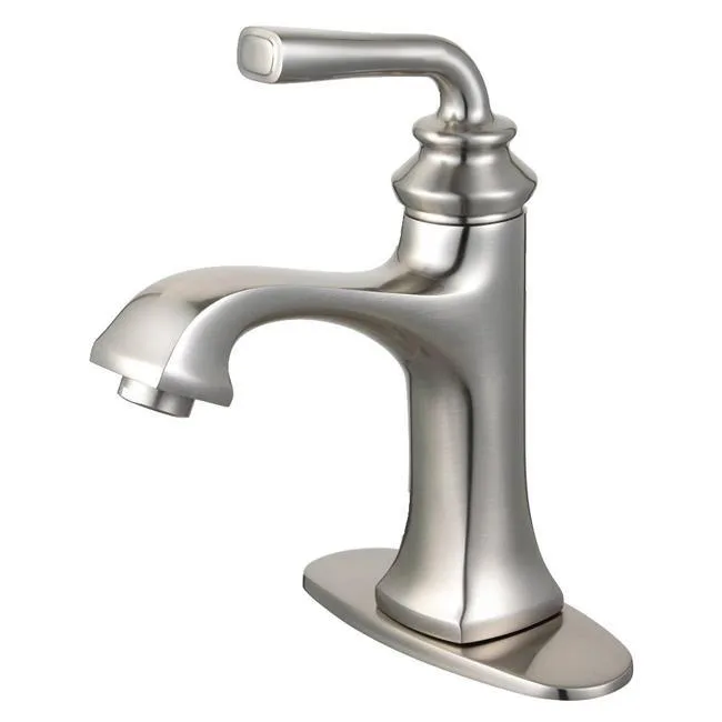 Single-handle bath faucet brushed nickel finish deck plate push-up drain visible