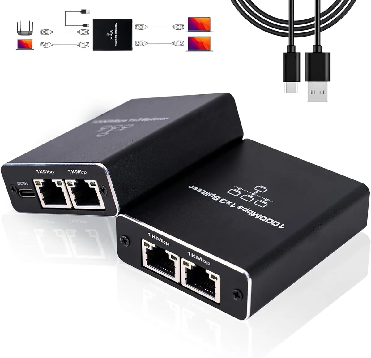 ESTONE ESTONE OZHW2 1000Mbps Ethernet Splitter 1 to 3 RJ45 Network Connector — product photo