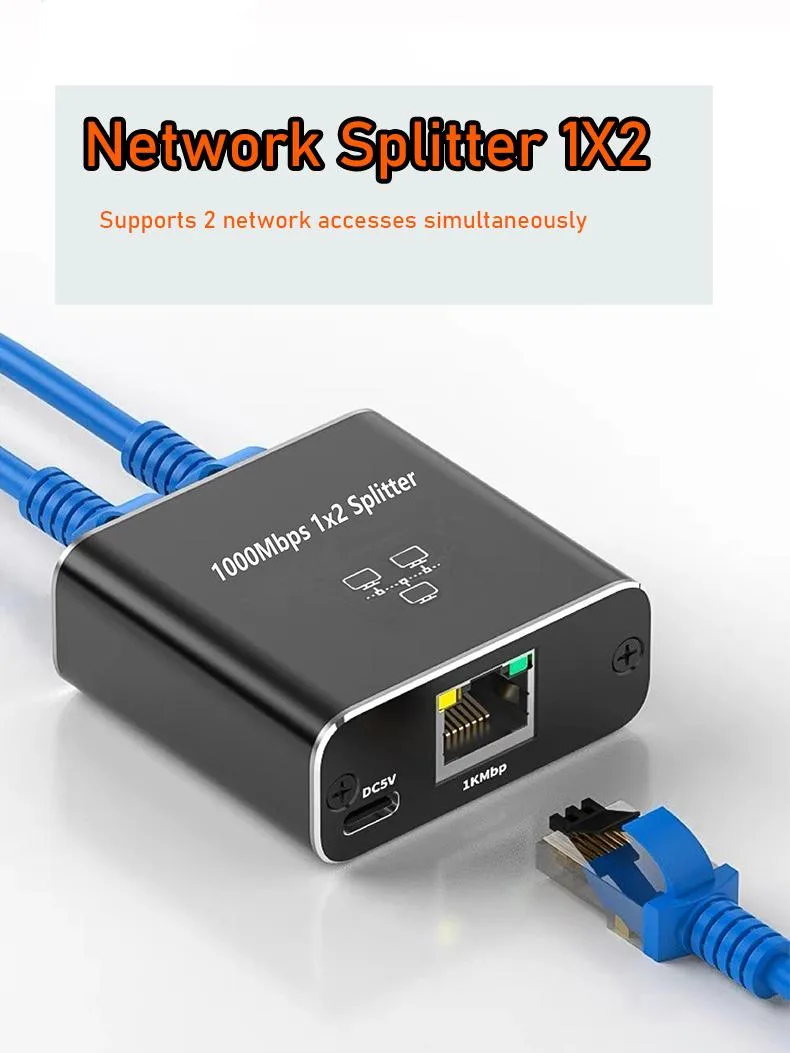 ESTONE ESTONE OZHW3 Gigabit Ethernet Splitter 1 to 2 1000Mbps RJ45 Adapter CAT 5 5e 6 7 8 USB Powered — product photo