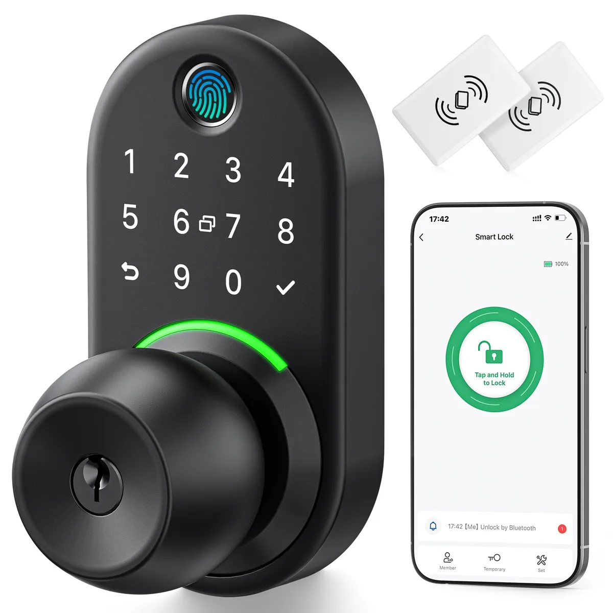  Meterk Smart Door Lock YR05 Fingerprint Keypad Black 5.62 in x 2.69 in — product photo