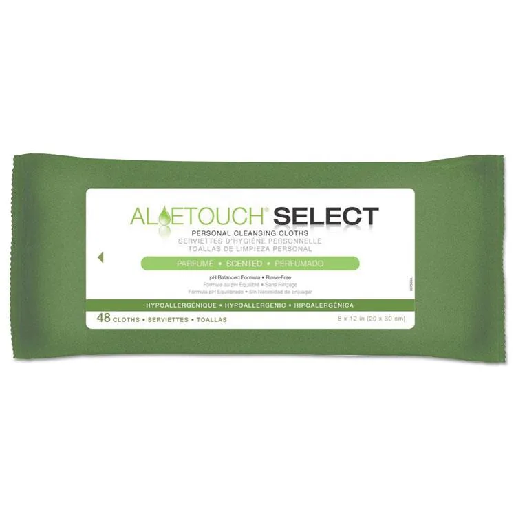 White rectangular box labelled Medline Aloetouch Select wipes 48 pack