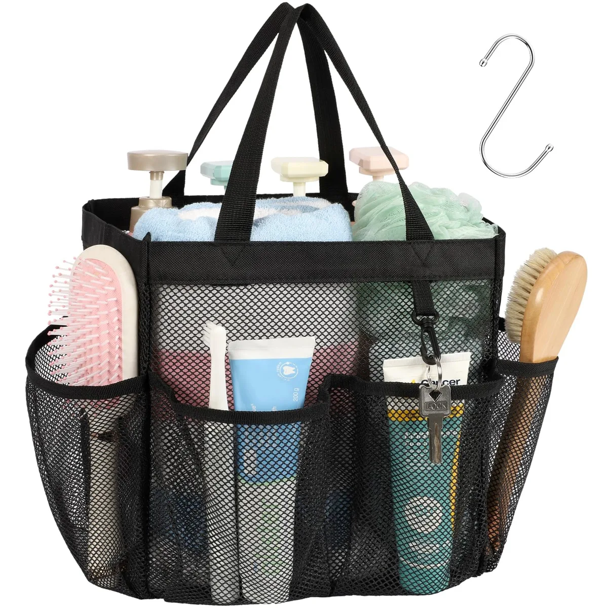  Mesh Shower Caddy Portable 8 Pockets S-Hook Bath Hardware — product photo