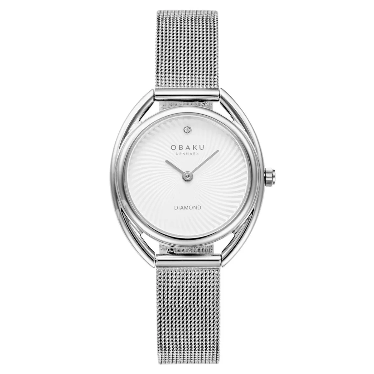 Silver stainless steel watch with white dial and metal bracelet