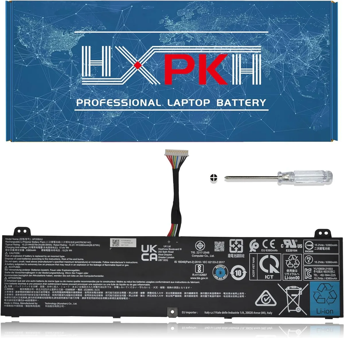 NShi NShi AP20BHU laptop battery 15.2V 99.98Wh short cable for Acer Predator Triton 500 SE 16 PT516-51S series — product photo
