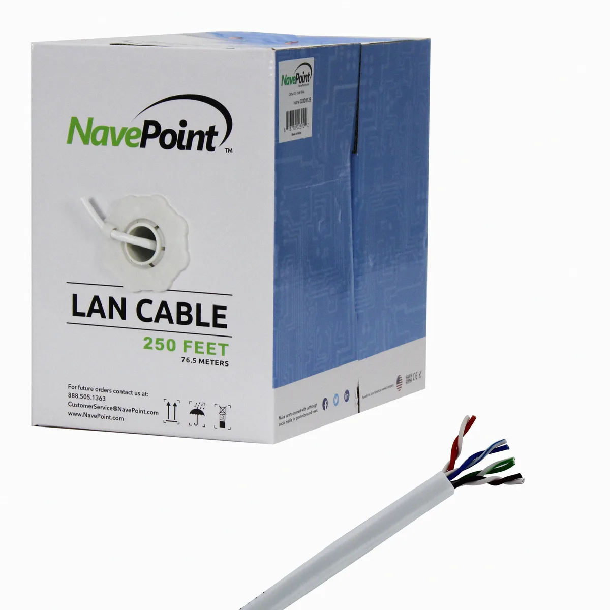 NavePoint NavePoint CAT5e CCA 24AWG 250ft White network ethernet cable — product photo