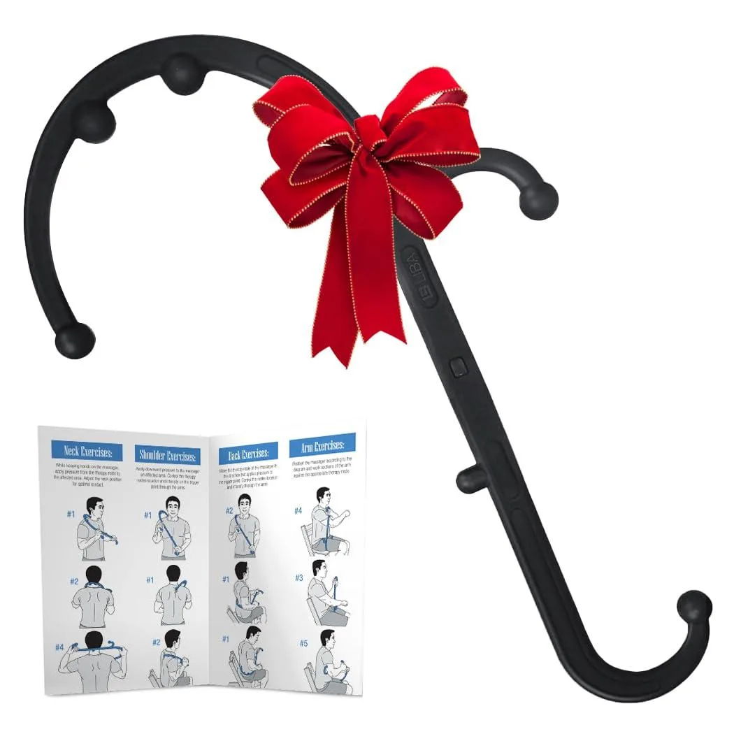 Blue plastic manual massager hook, curved shape, lightweight