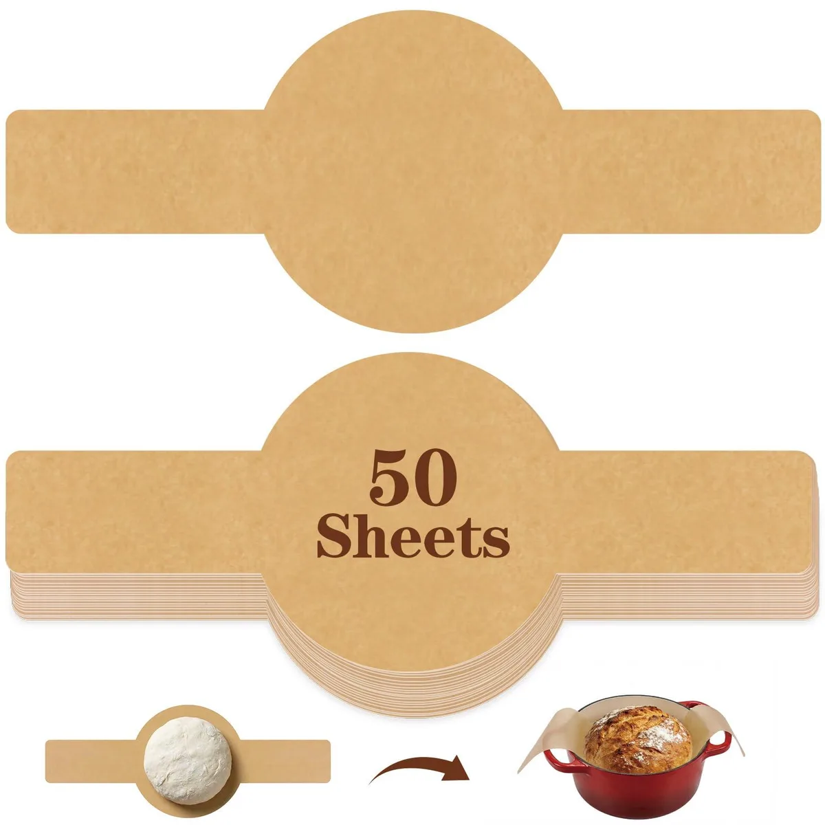 Stack of fifty round unbleached parchment slings with handles