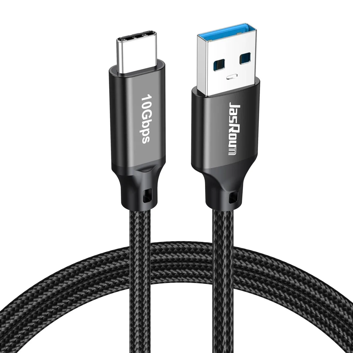 Braided USB-A to USB-C cable, 3 ft, metal connector housings