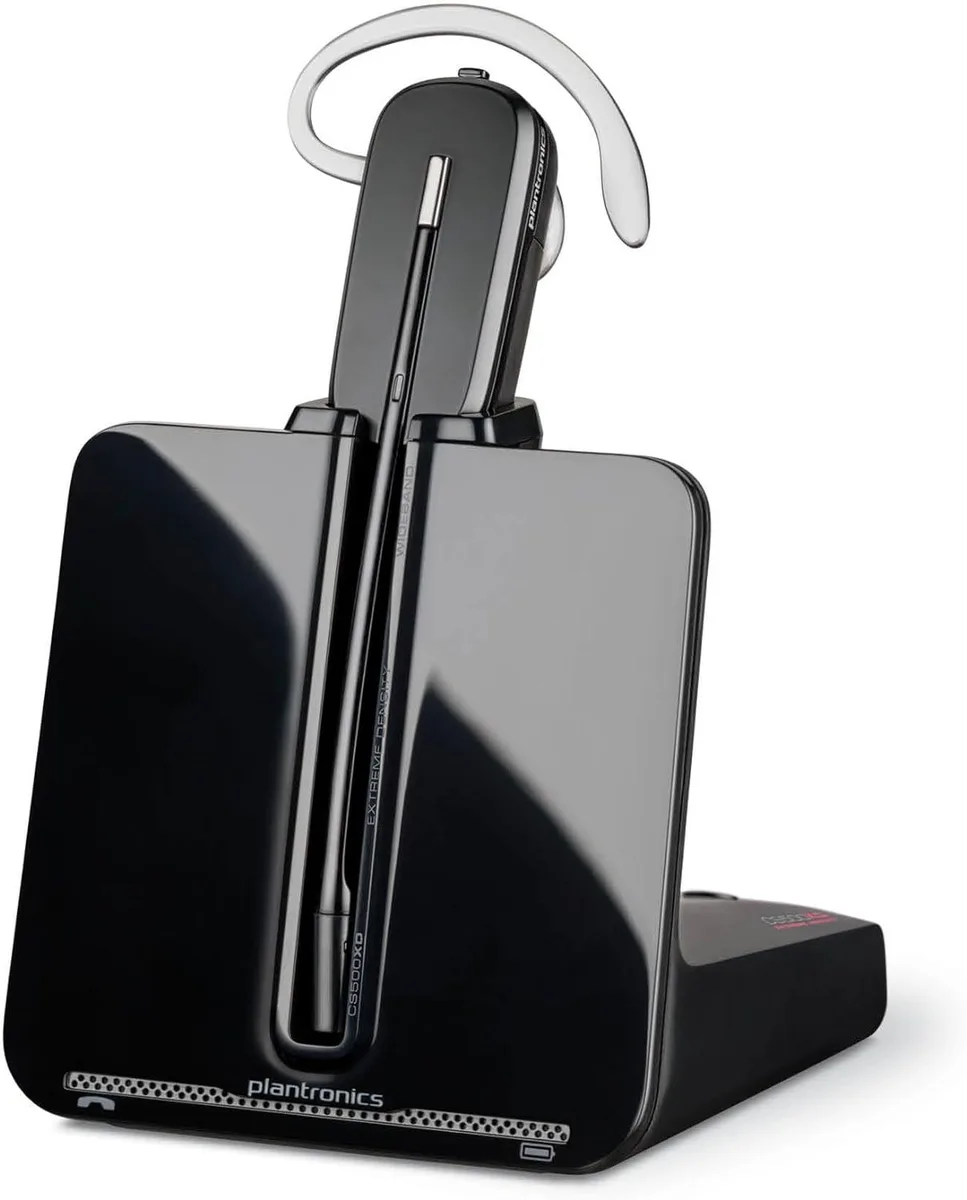 Black mono headset with over-ear form factor, convertible wearing styles and noise-cancelling microphone