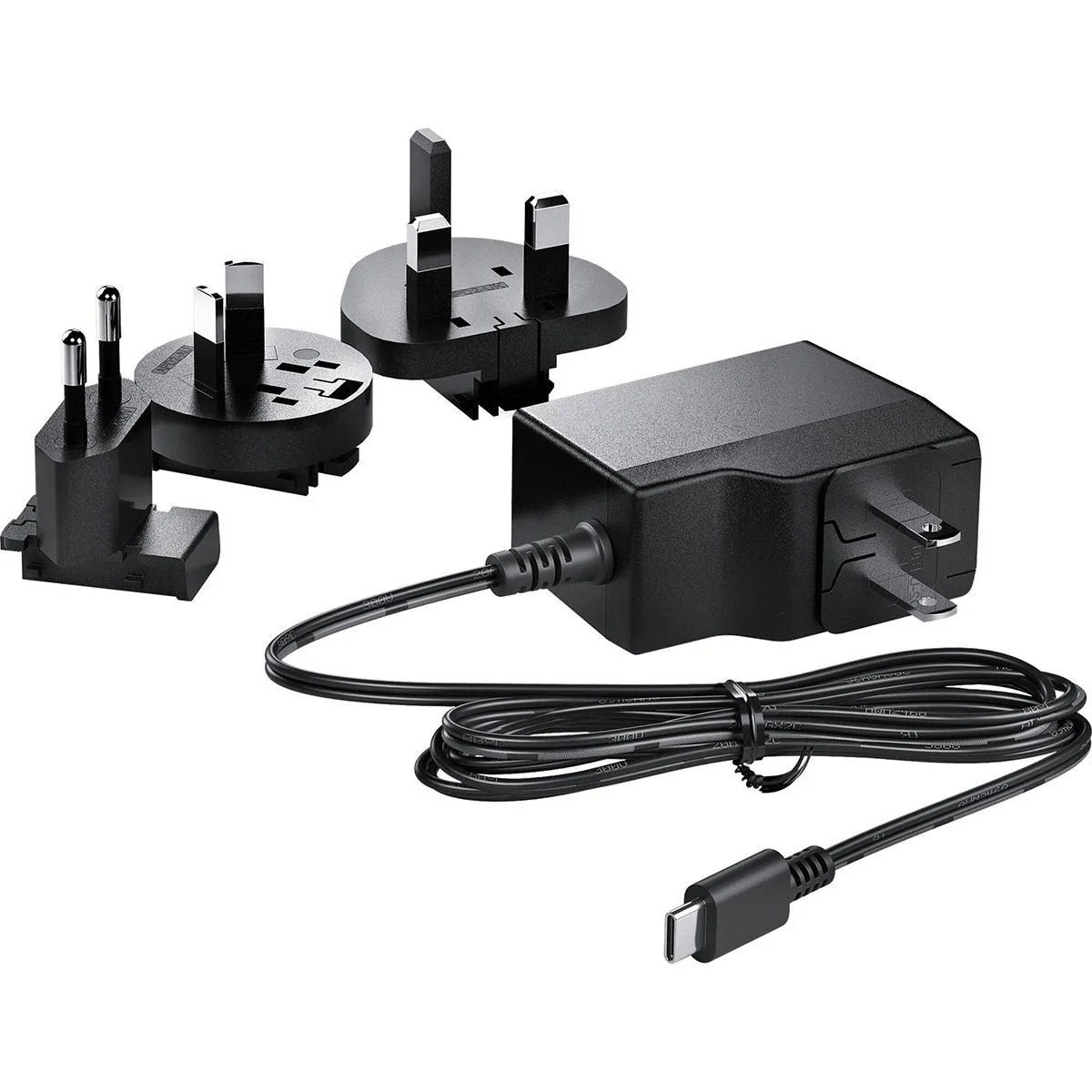Compact white USB-C power adapter with interchangeable plug heads
