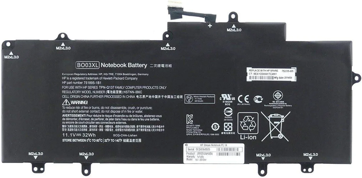 Rectangular black lithium-polymer laptop battery pack