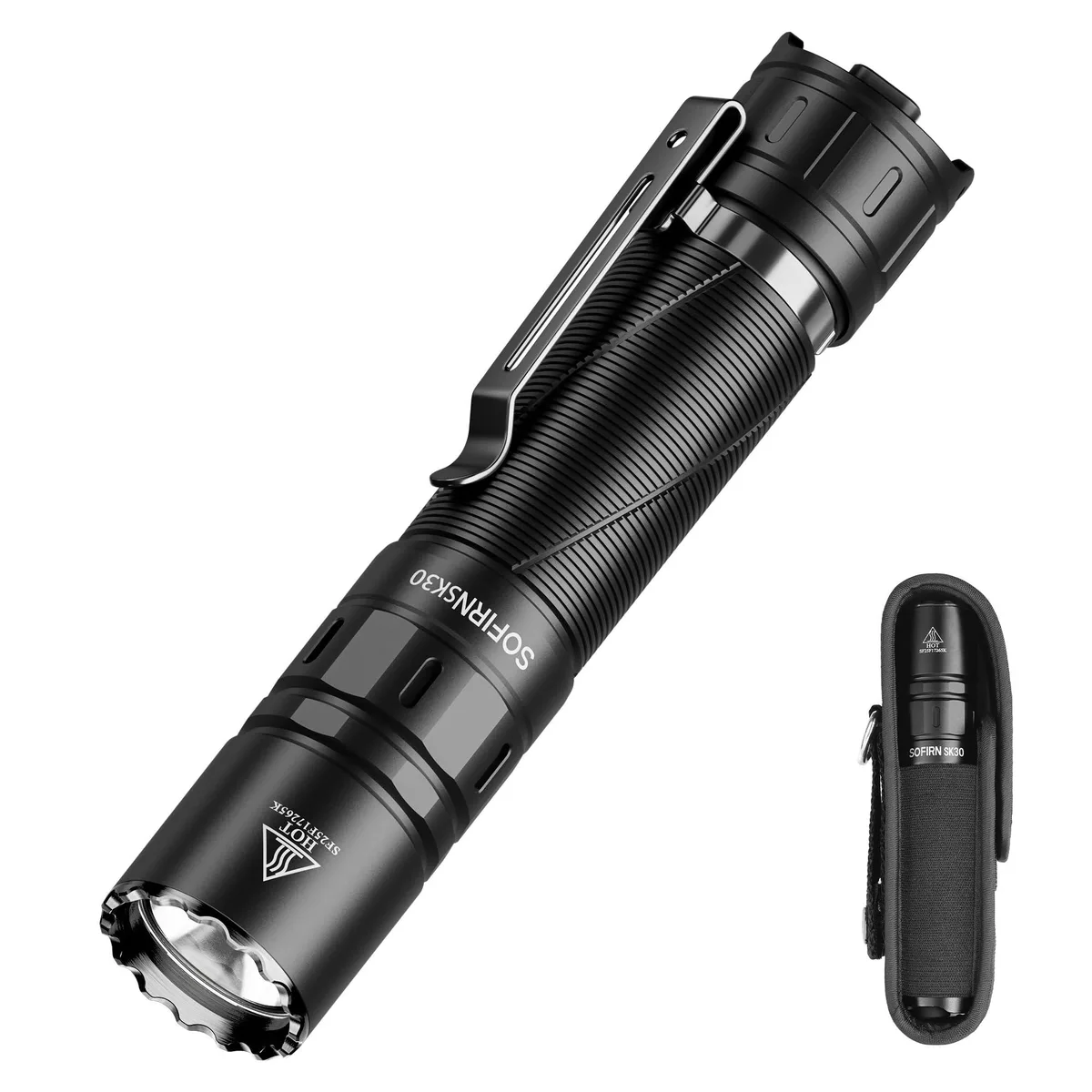Black cylindrical aluminium flashlight, dual tail switches, pocket size