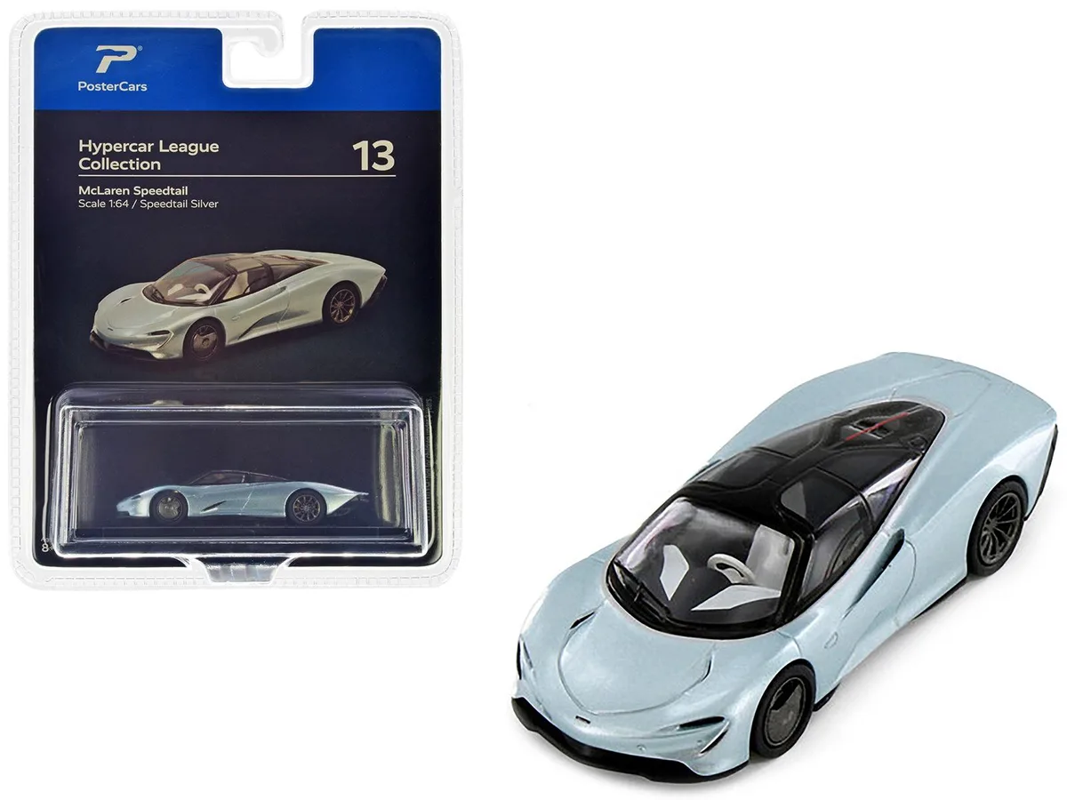 PosterCars PosterCars McLaren Speedtail Silver Metallic Black Top Hypercar League Collection 1/64 Diecast — product photo