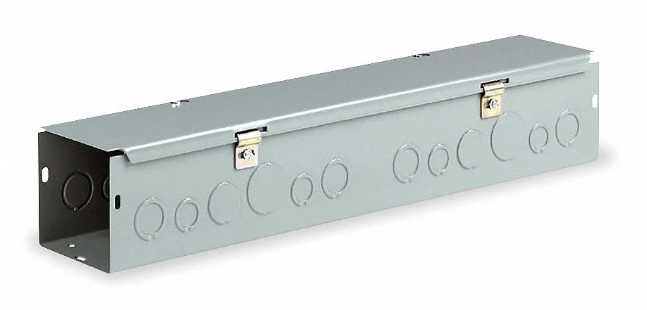 Gray steel wireway with hinged cover 72 in long 4 in square