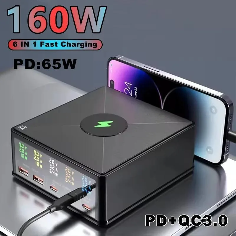 LUOM LUOM CS160W 160W 5 Port GaN Charger 65W PD 15W Wireless — product photo