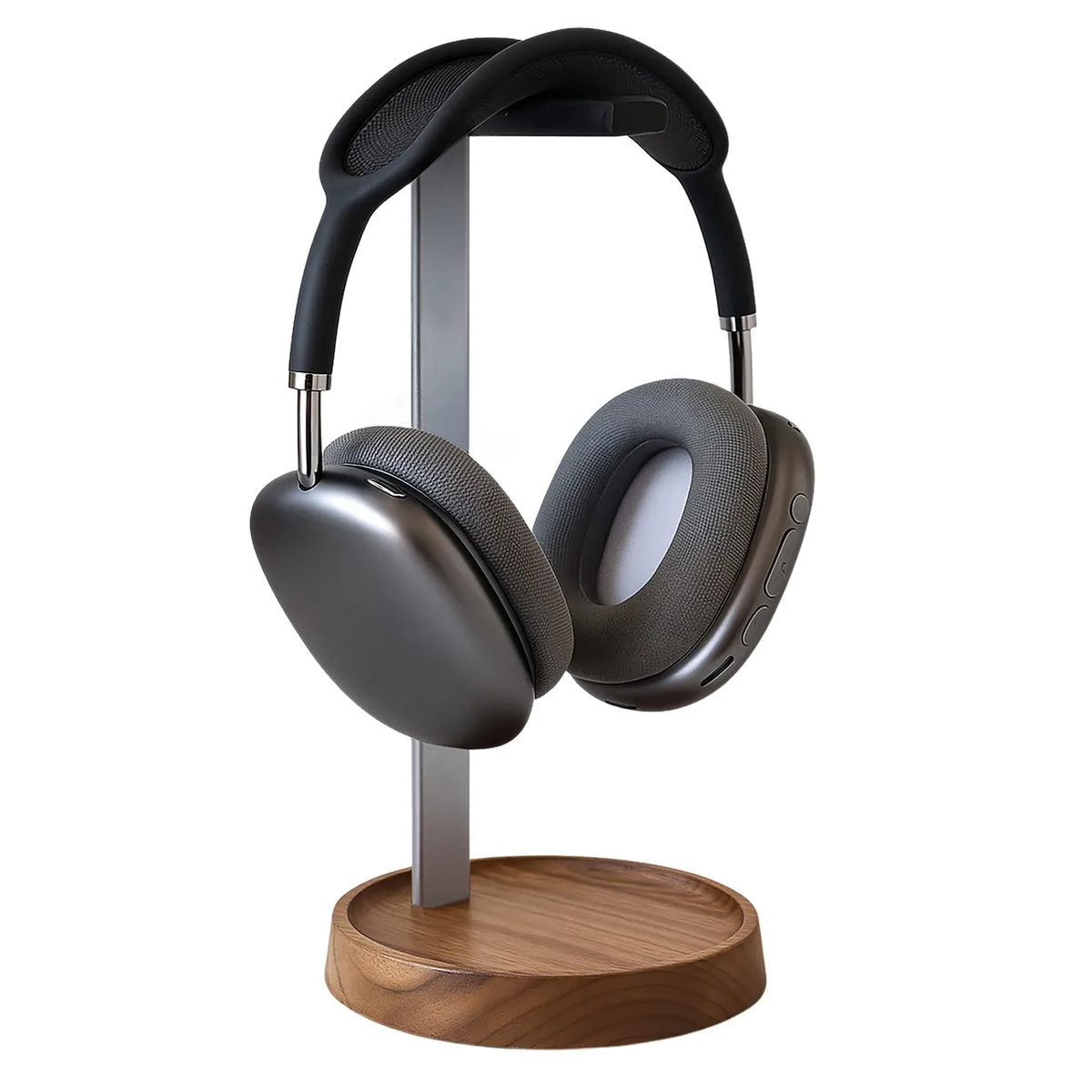  muso wood SN144 Walnut Headphone Stand Black &amp; White Pinstripe 11 x 5.2 x 5.2 in — product photo
