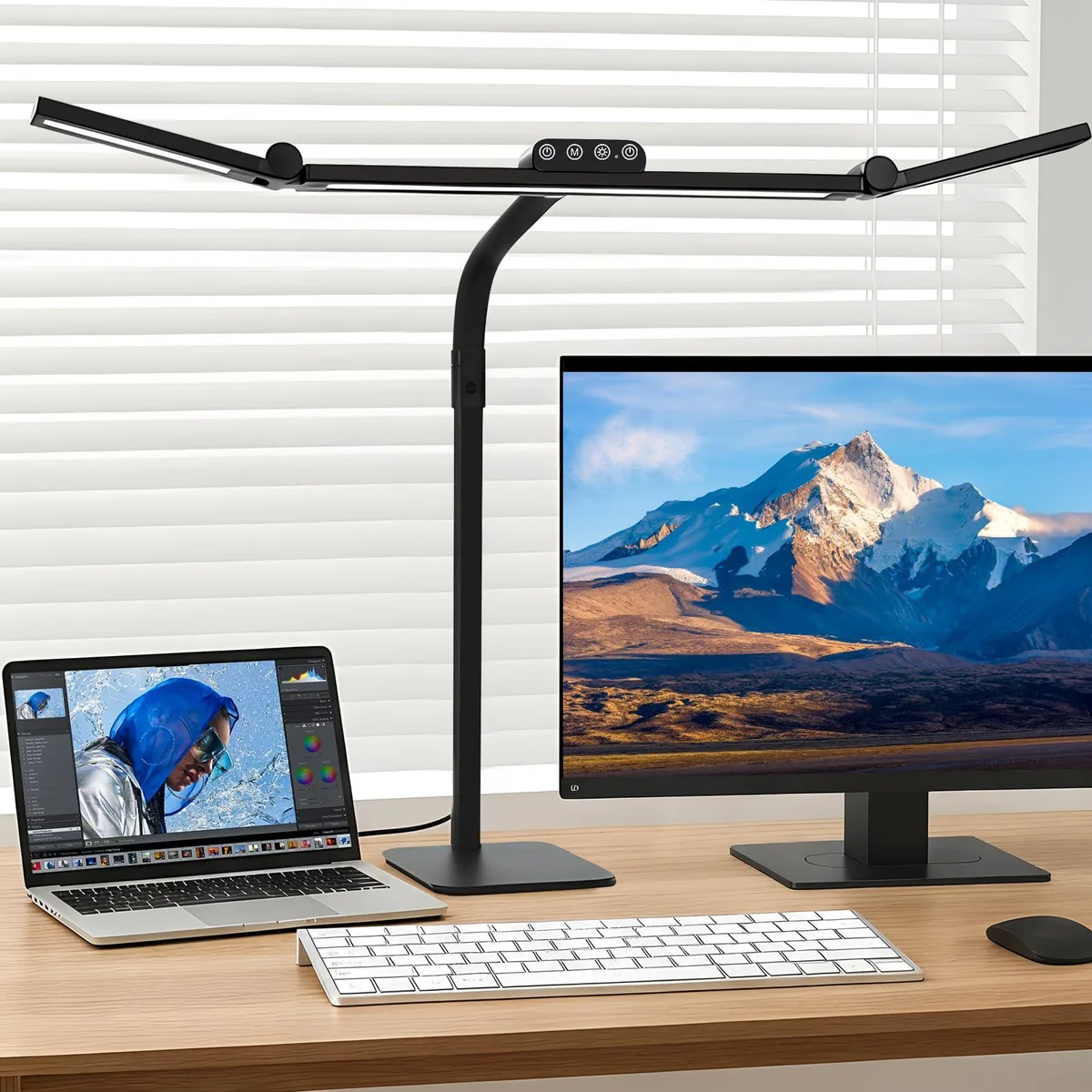 DNBeffulgent DNBeffulgent 28.2" Adjustable Gooseneck Swing Arm LED Desk Lamp 24W 3 Lights Black — product photo