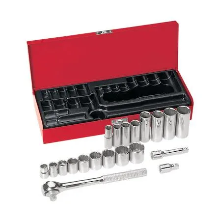 A 20-piece chrome socket set in a case, 65508