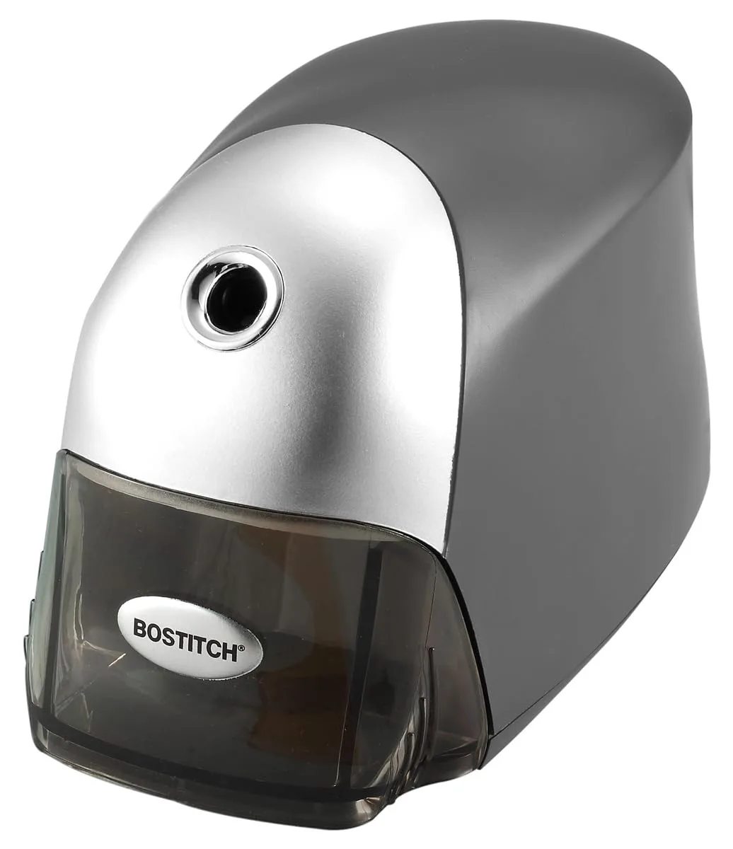 Charcoal plastic electric pencil sharpener, corded, compact rectangular shape