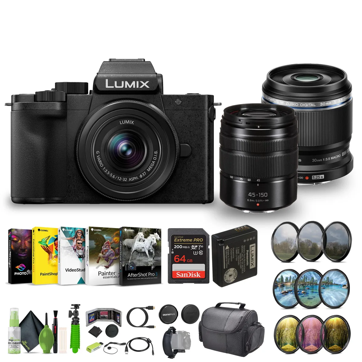 Panasonic Panasonic Lumix G100D 20.3MP 4K Mirrorless Kit 12-32mm 45-150mm 30mm — product photo