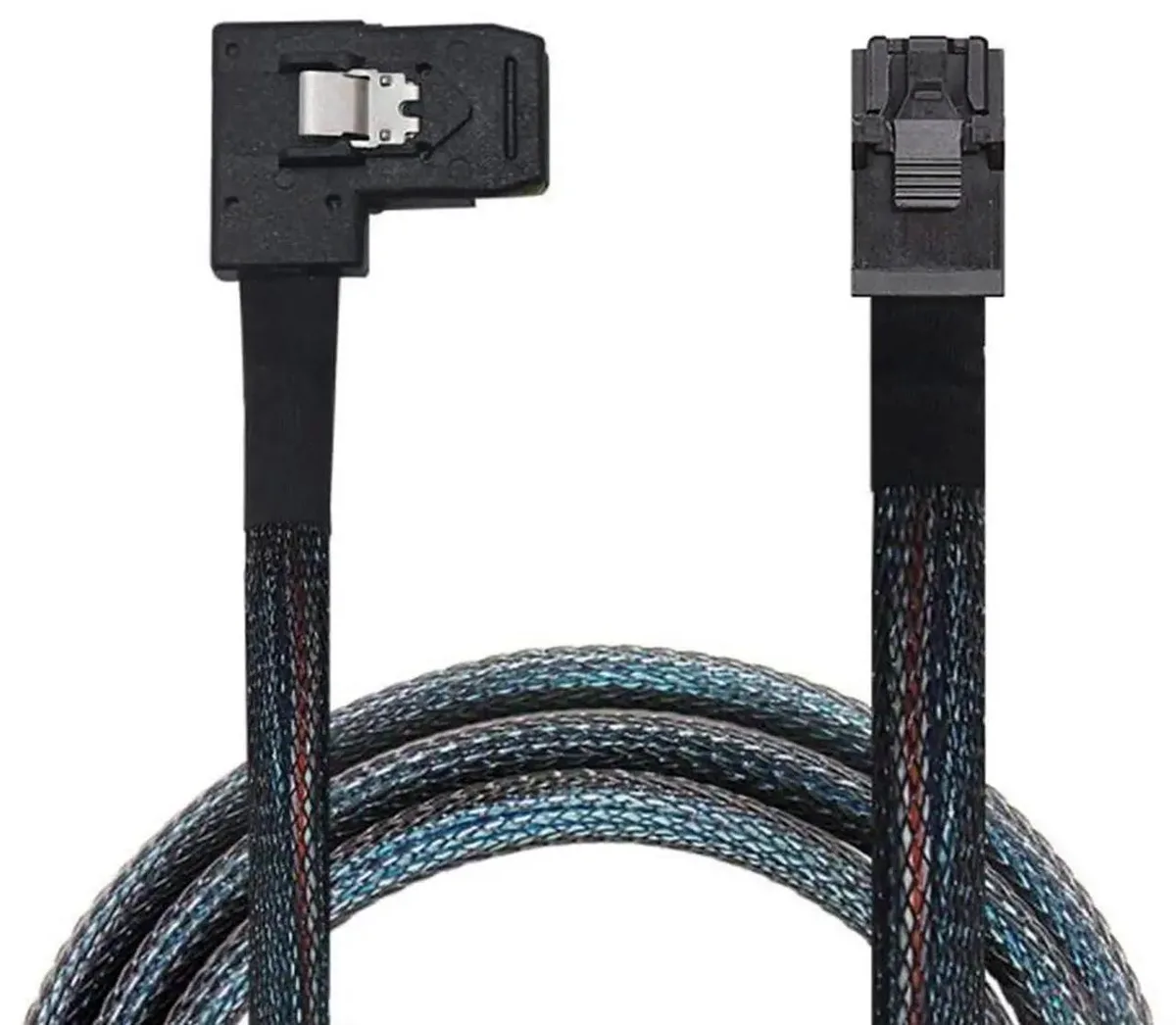 Blue right-angle SAS cable, SFF-8643 to SFF-8087, 1 metre