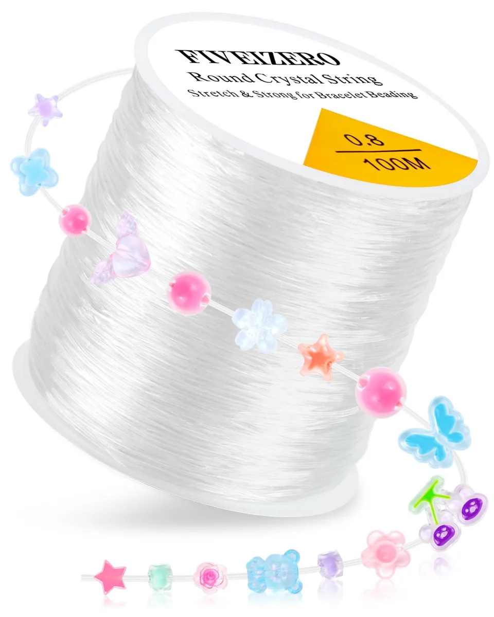A single roll of transparent 0.8mm round elastic cord, white finish