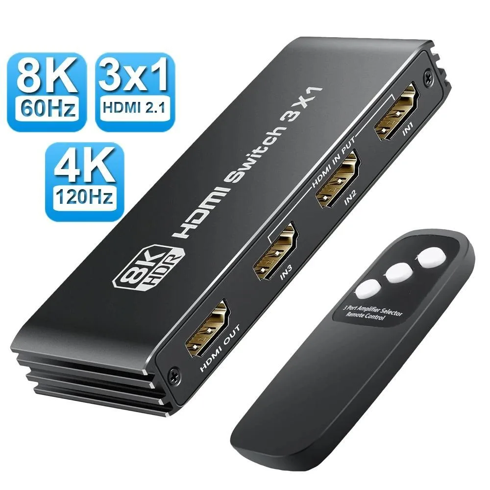 Jansicotek Jansicotek OZQ1-1A 3-Port HDMI 2.1 Video Switch 8K@60Hz 4K@120Hz 48Gbps Remote — product photo