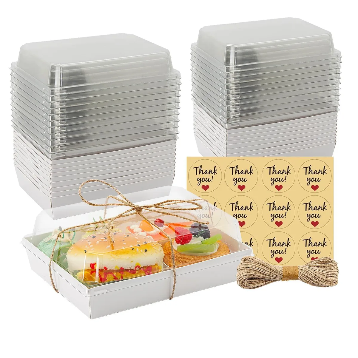 White cardboard box with clear PET lid, 25 pack