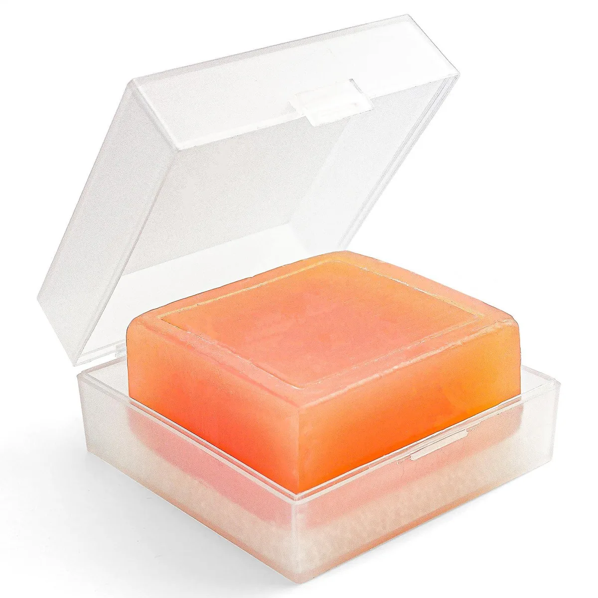 Translucent white square soap case with draining pad, 3.15 by 3.15 by 1.6 inches