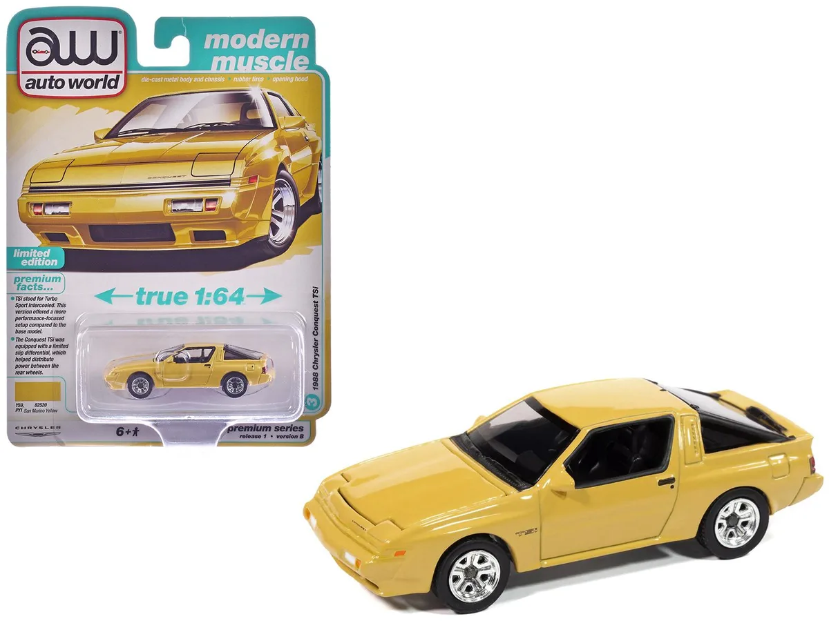 auto world Auto World 1988 Chrysler Conquest TSi San Marino Yellow 1/64 hobby collectible — product photo