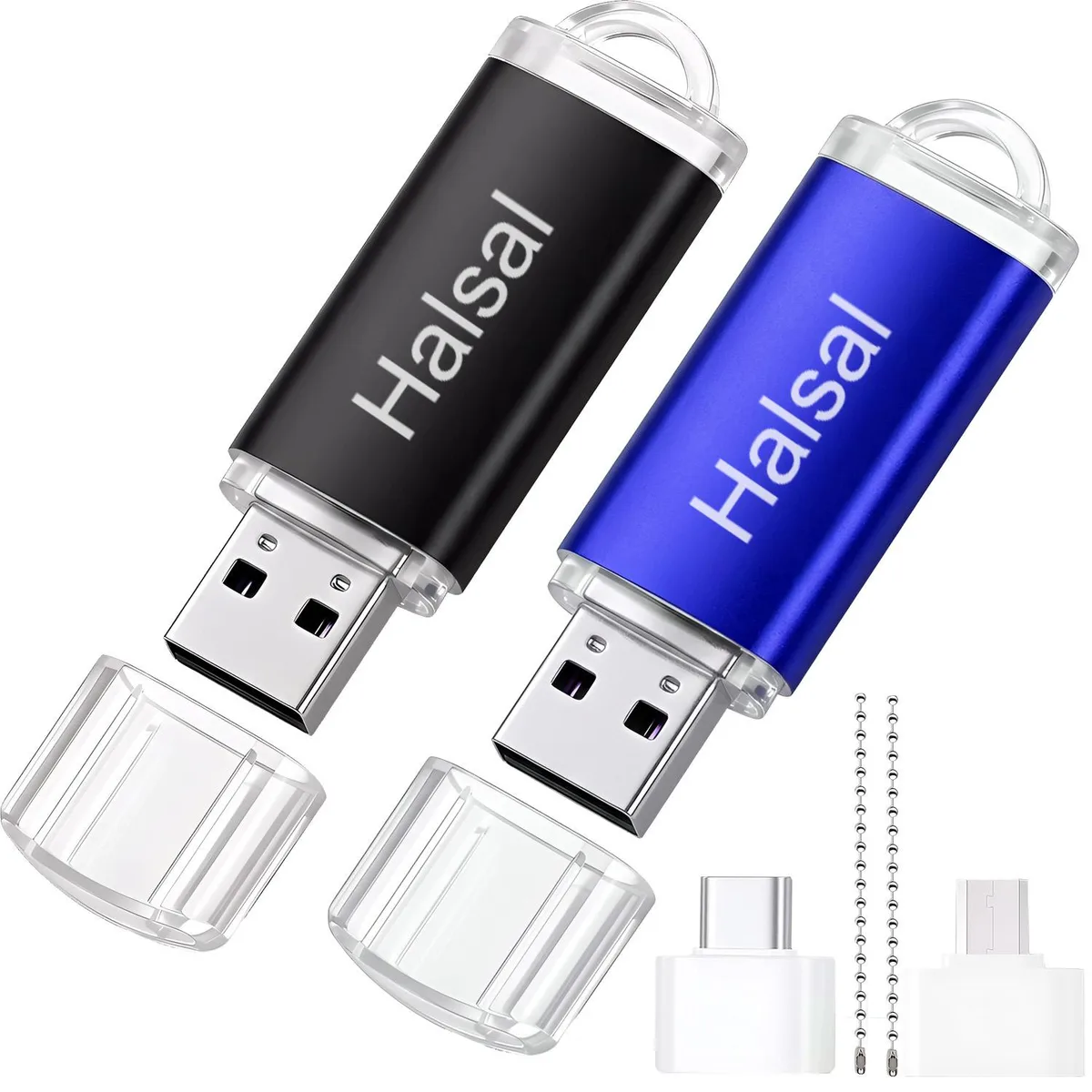 Halasal Halasal 3-in-1 USB Flash Drive 64GB 2-Pack Blue Black — product photo