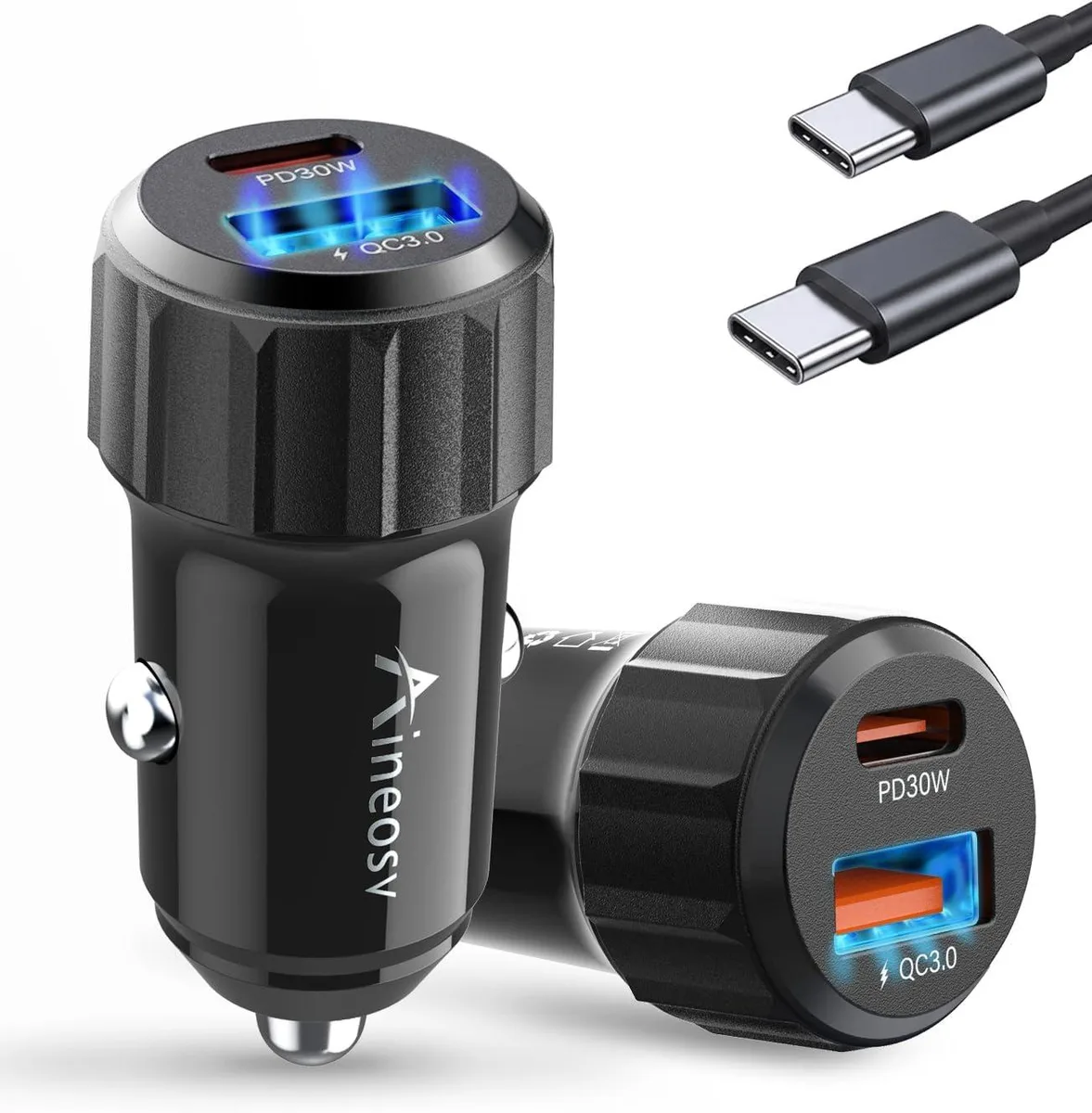Hamzan Hamzan 2-Pack Car Lighter USB Adapter 52.5W Dual Port Car Charger 30W PD (Cable Included) — product photo