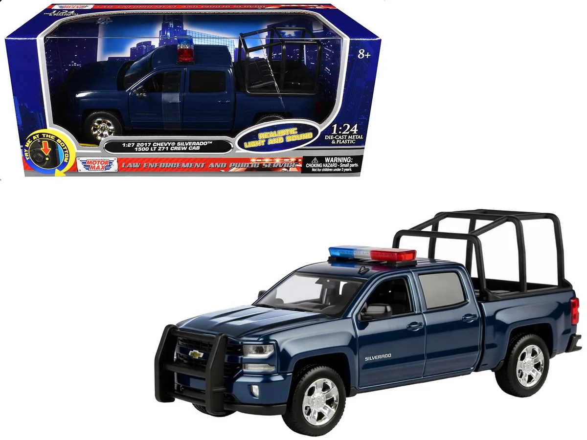 MOTORMAX MOTORMAX 2017 Chevrolet Silverado 1500 LT Z71 Crew Cab Dark Blue 1/27 Diecast hobby collectible — product photo