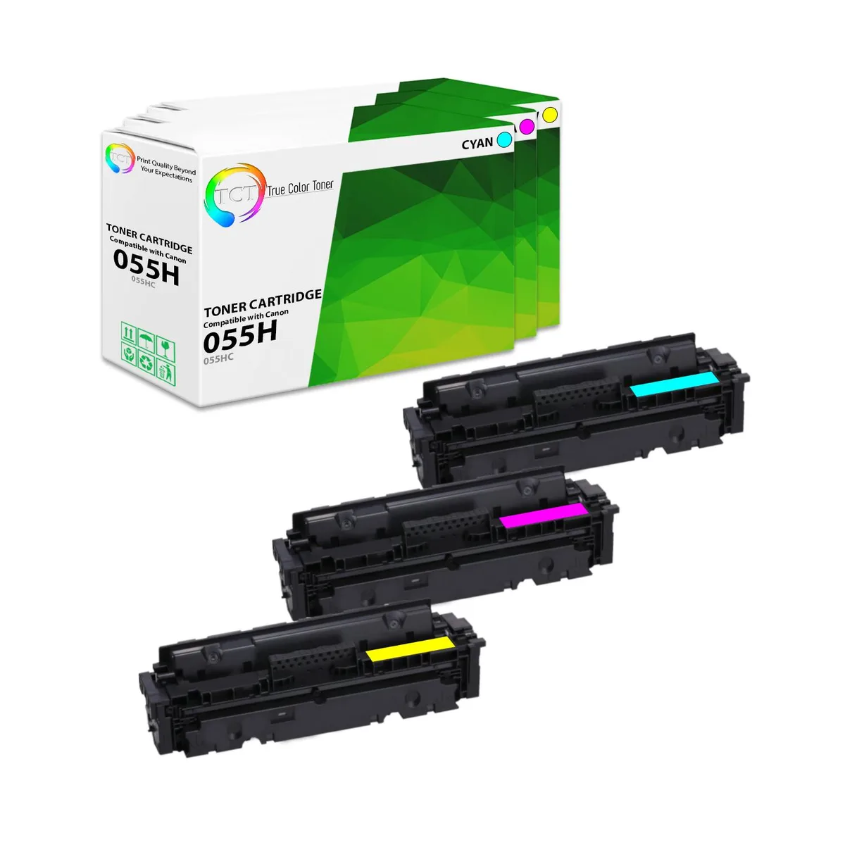 True Color Toner True Color Toner 055H 3-Color High Yield Toner Cartridge 3 Pack 5900 Pages — product photo