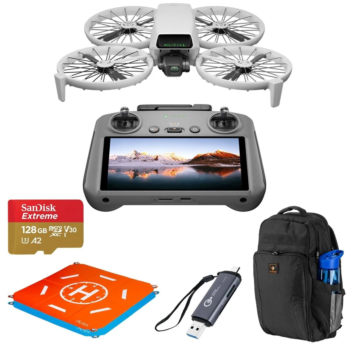 DJI DJI Flip Drone with RC 2 Remote Controller, 128GB Card, Backpack, Landing Pad, Card Reader — product photo