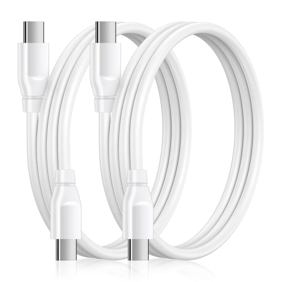 Two white USB-C to USB-C cables, six feet long, male connectors both ends