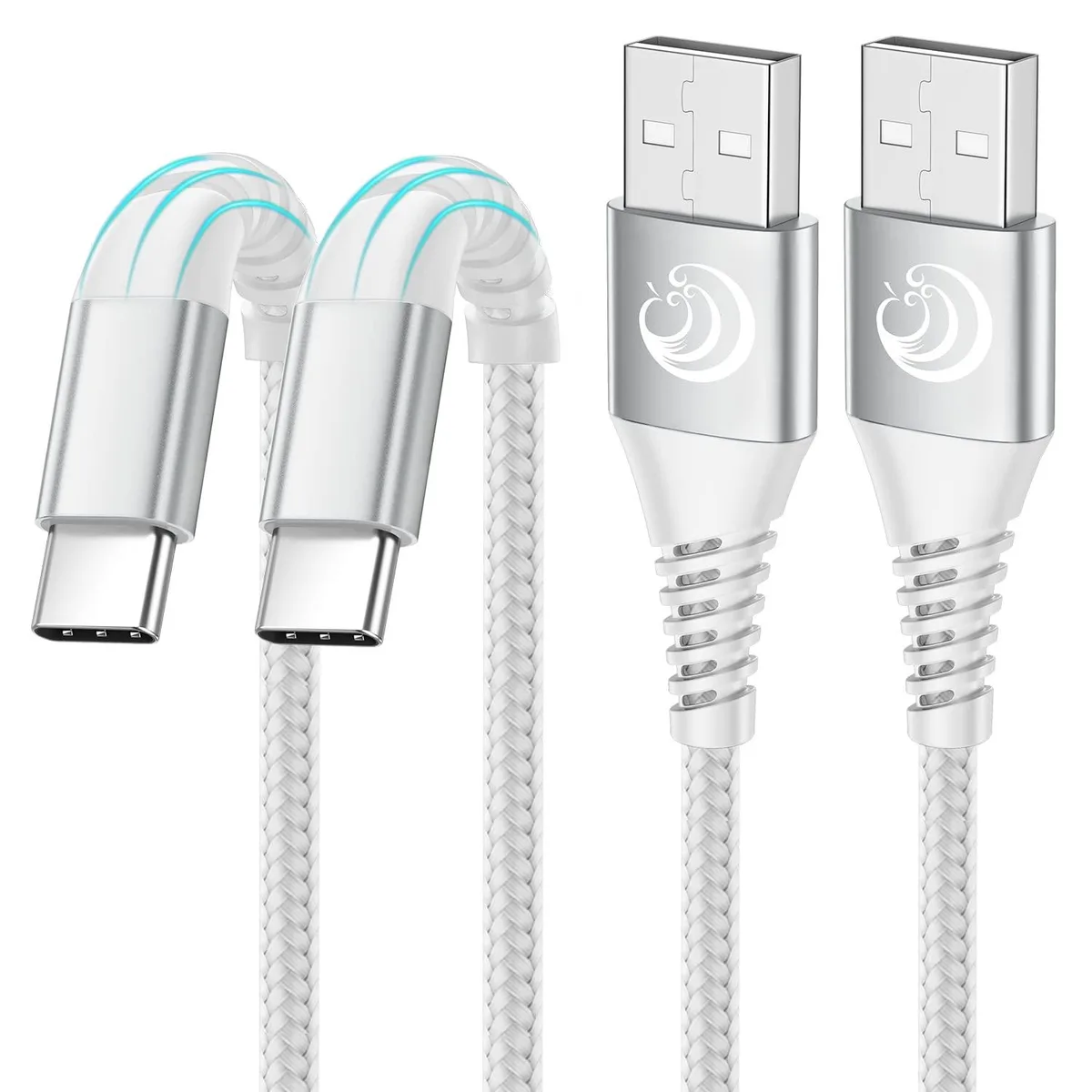  GE USB-A to USB-C cable 6 ft 2-pack nylon braided 3 A 480 Mbps black — product photo