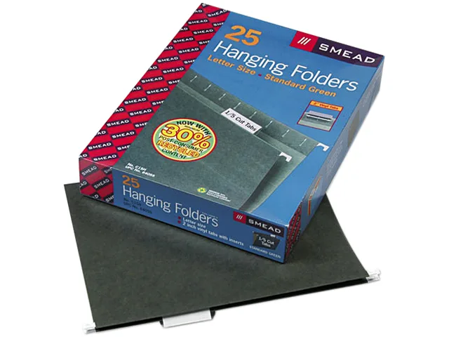 Smead Smead 64055 Hanging File Folder, 1/5 Tab, 11 Pt, Letter, Green, 25/Box — product photo