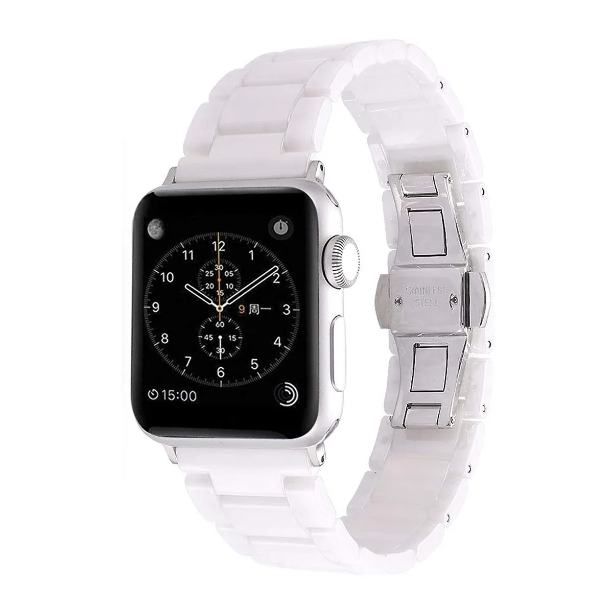 Tryhi Tryhi Apple Watch Band 38/40mm Ceramic White Arc Butterfly Buckle — product photo