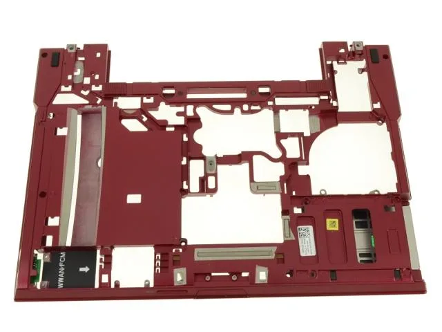Red Dell Latitude E6400 bottom base assembly with battery latch and spring