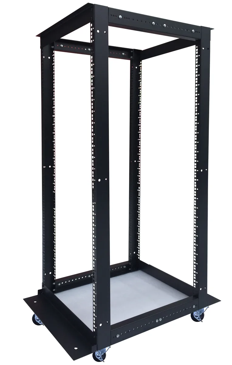 SYSRACKS SYSRACKS 32U 4-Post Open Frame Server Rack Adjustable 24-37 Inch Depth 19 Inch Square Holes Casters — product photo